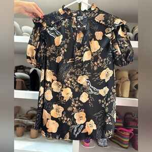 Entro Black and Gold Floral Blouse